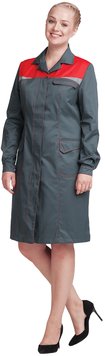 Халат КМ-10 ЛЮКС, серый-красный, женский